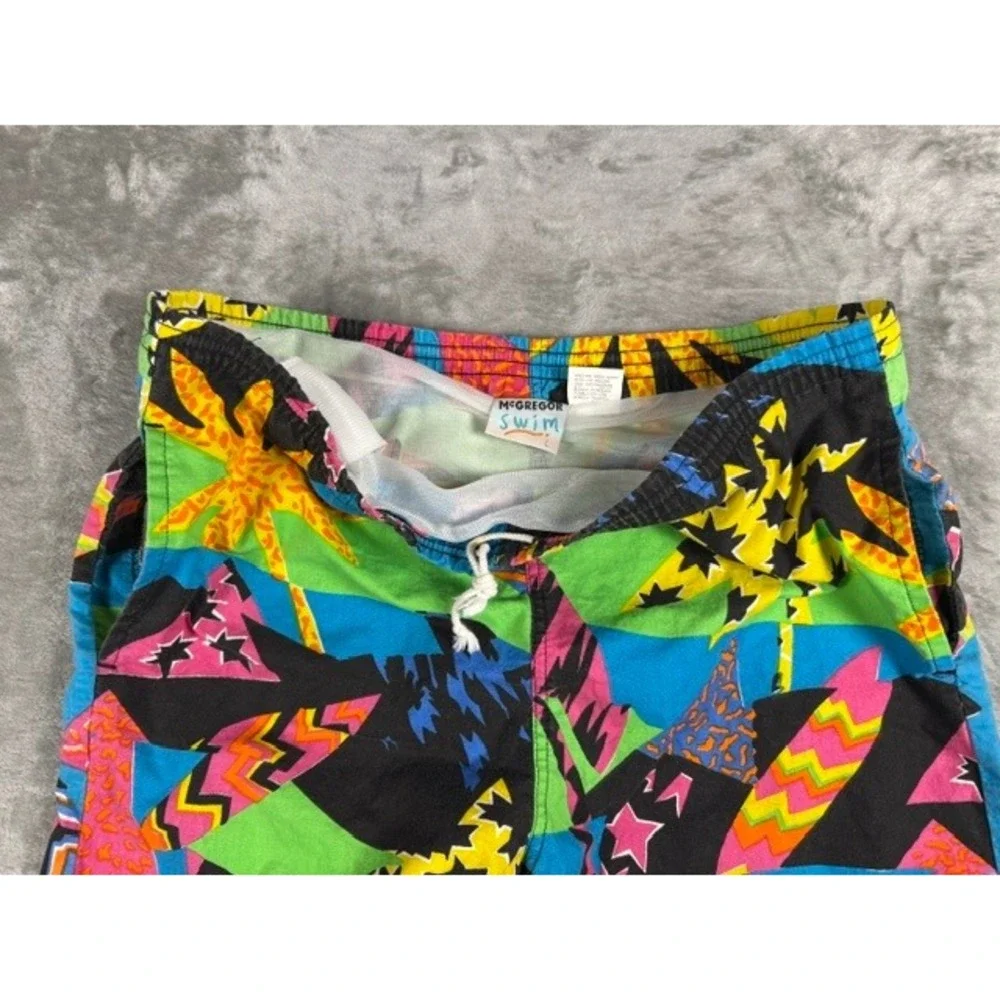 McGregor Swim Shorts Mens L Vintage Neon Geometric Palm Tree Retro Surf Cotton
